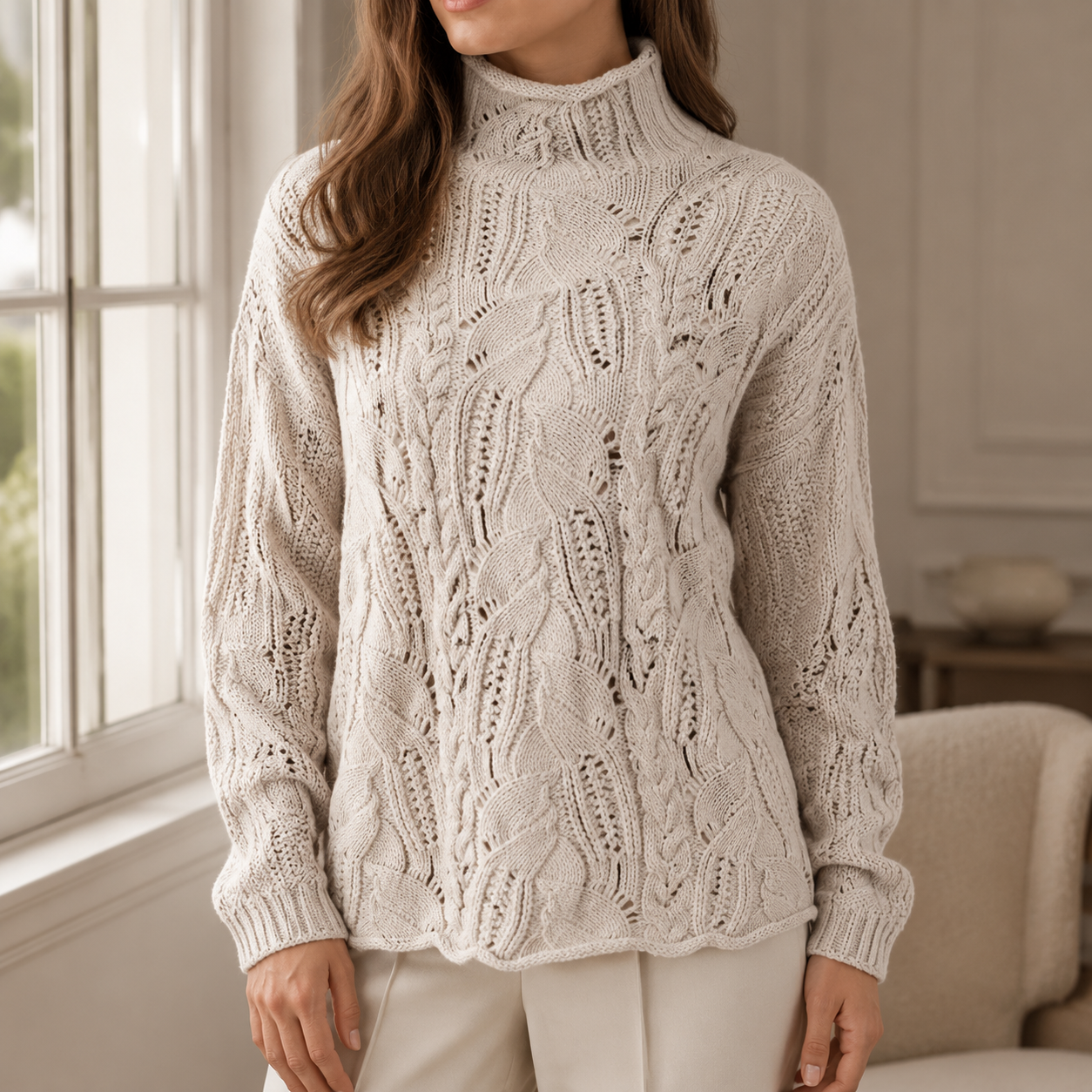 Elegante dames rollkragenpullover met zopfdesign in blauw.