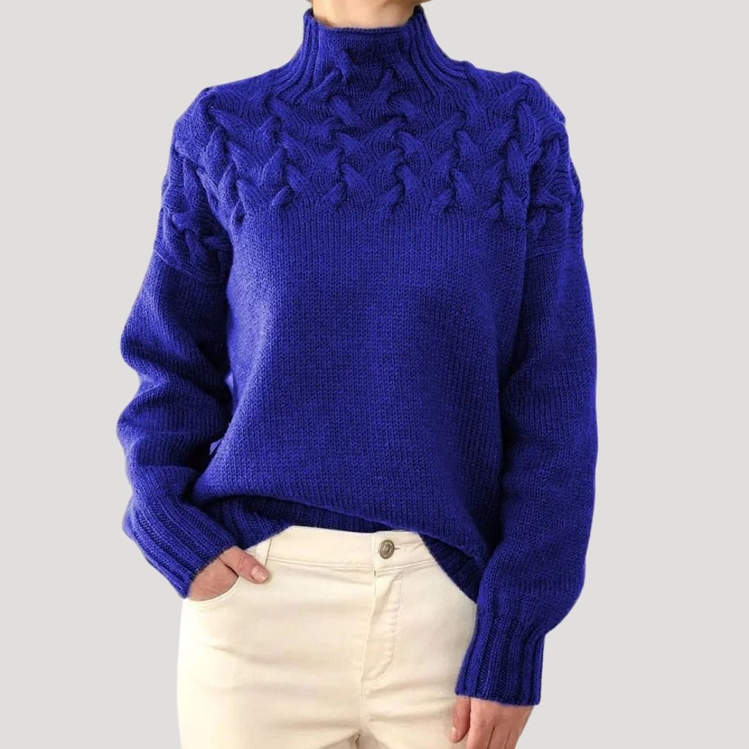 Dames rollkragenpullover met zopfpatroon in elegante stijl. 2