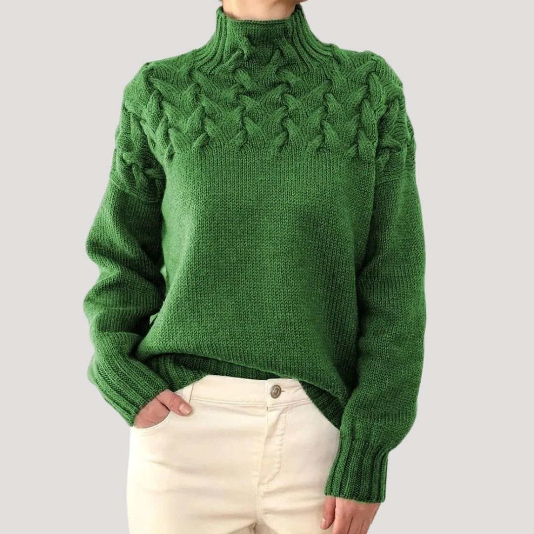 Dames rollkragenpullover met zopfpatroon in elegante stijl. 3