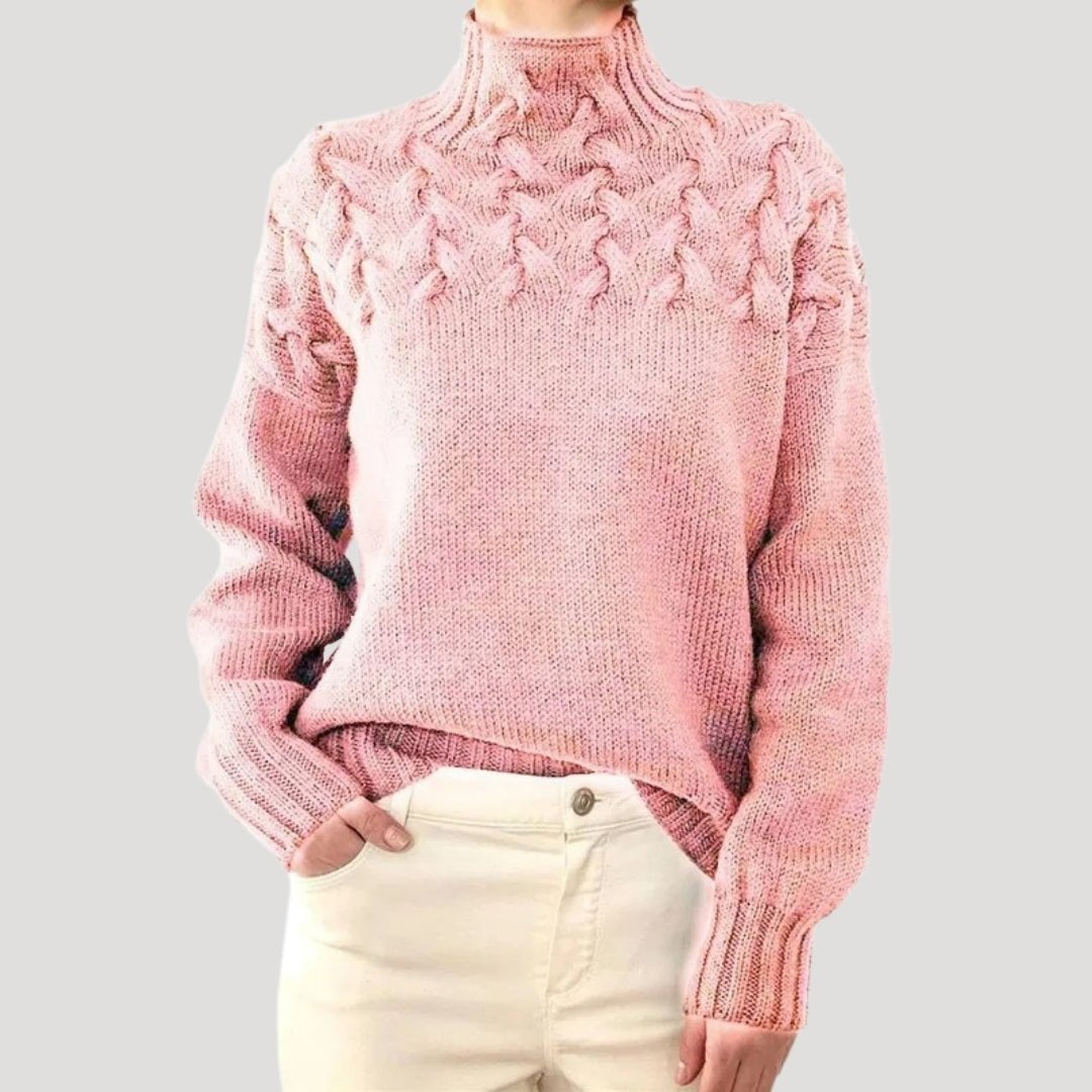 Dames rollkragenpullover met zopfpatroon in elegante stijl. 4