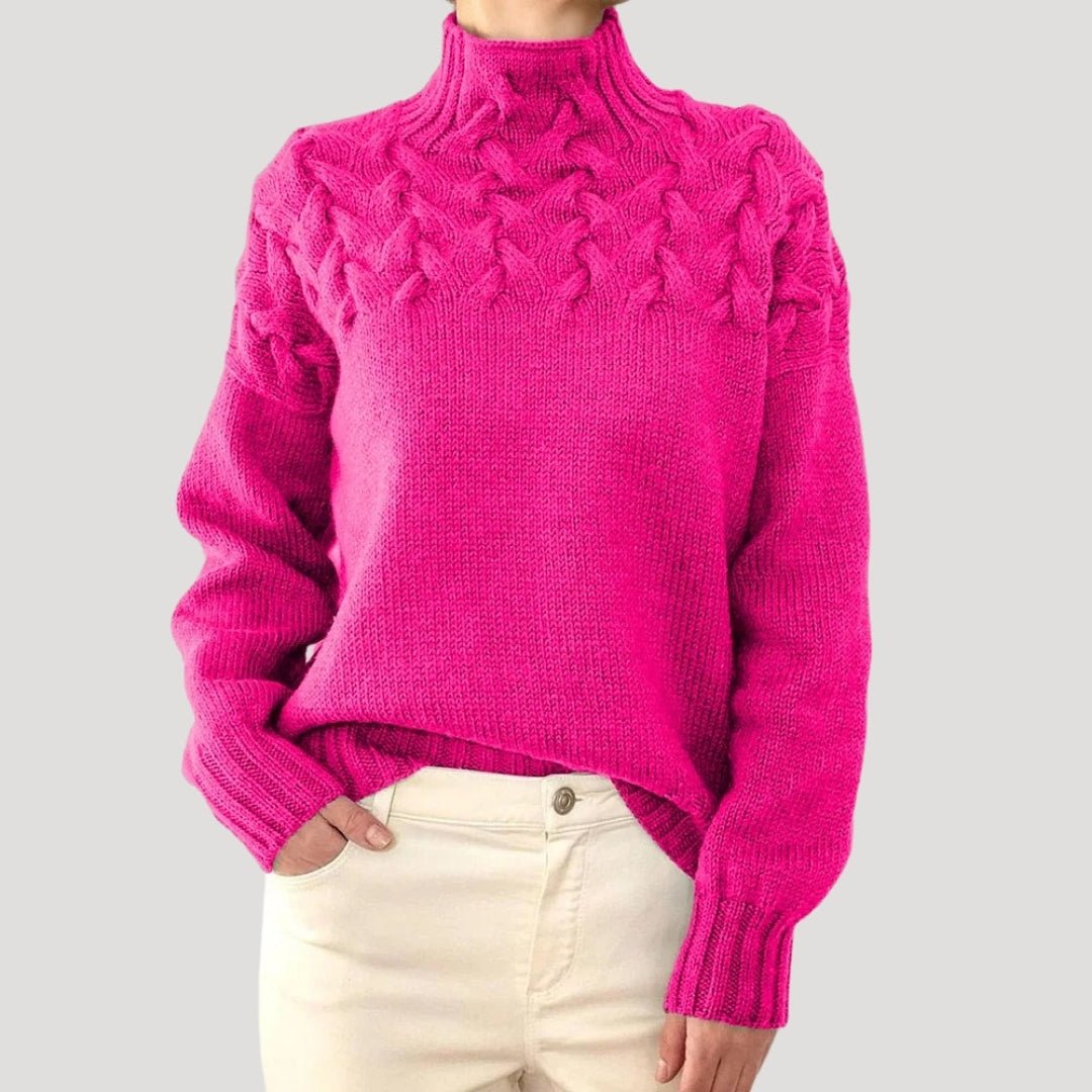 Dames rollkragenpullover met zopfpatroon in elegante stijl. 5