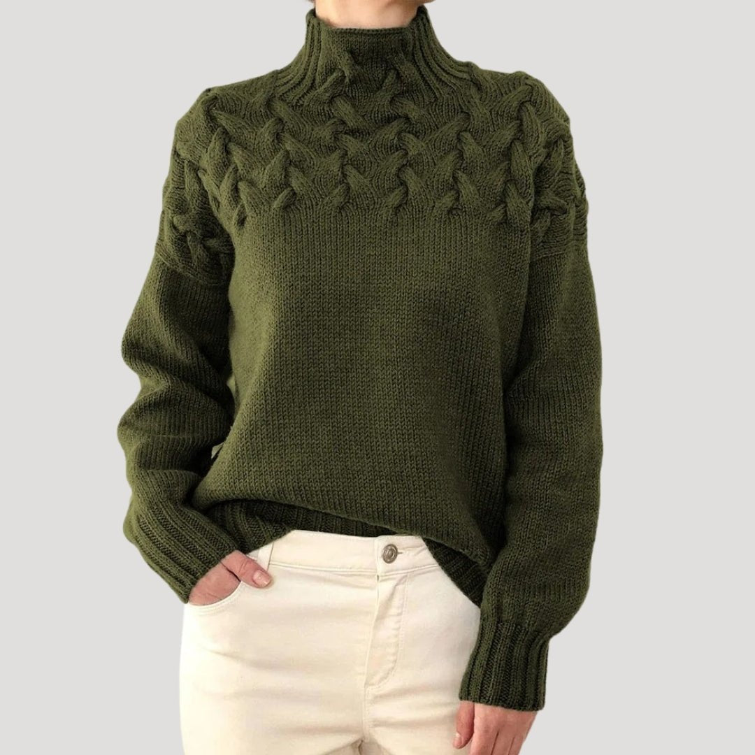 Dames rollkragenpullover met zopfpatroon in elegante stijl. 9