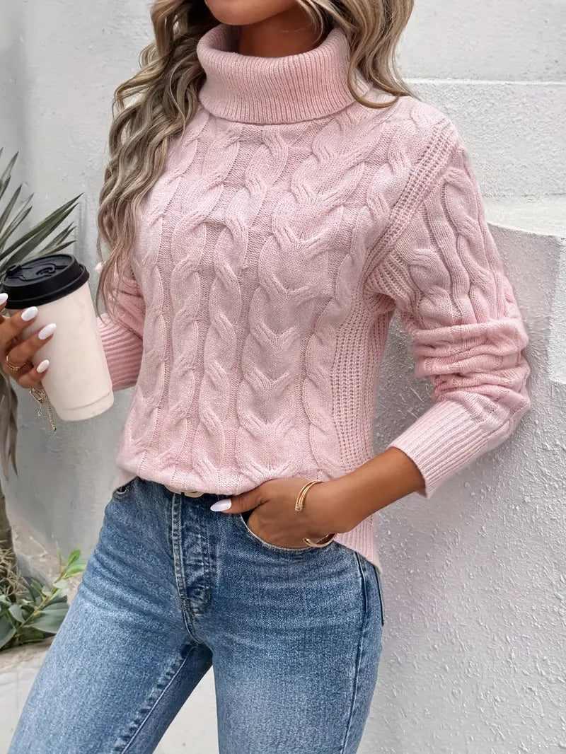 Stijlvolle dames rollkragenpullover met Zopfstrick in verschillende kleuren. 10