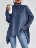 Dames rollkragenpullover in oversize met geribbelde kragen