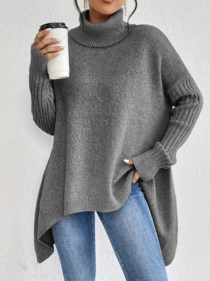 Dames rollkragenpullover in oversize met geribbelde kragen 10
