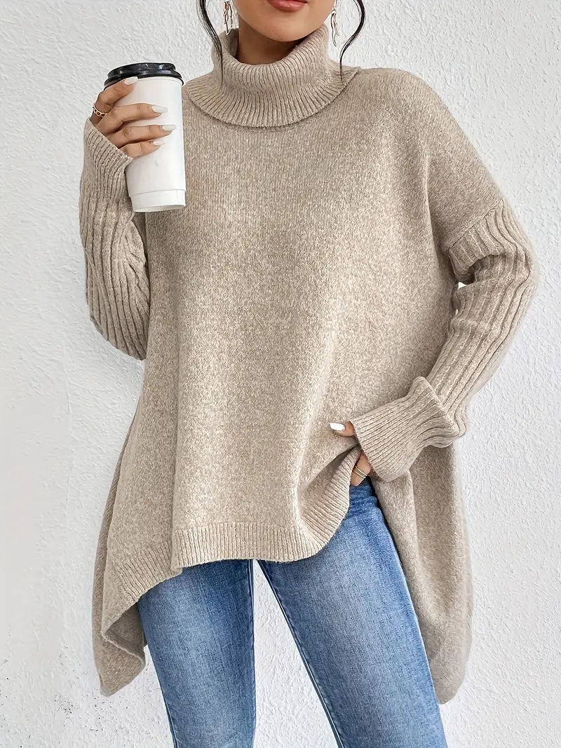 Dames rollkragenpullover in oversize met geribbelde kragen 12