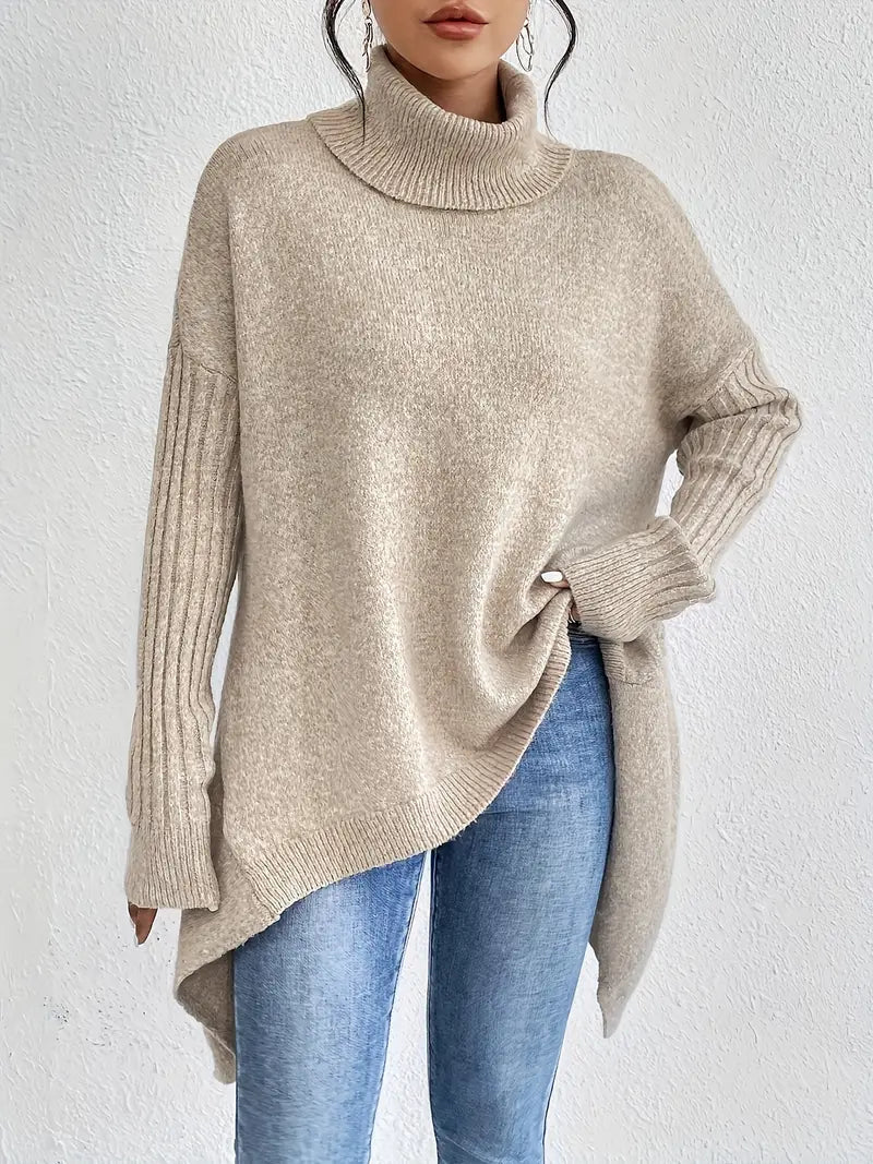 Dames rollkragenpullover in oversize met geribbelde kragen 2