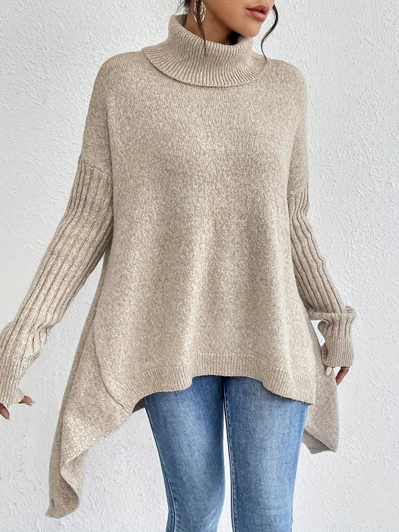 Dames rollkragenpullover in oversize met geribbelde kragen 3