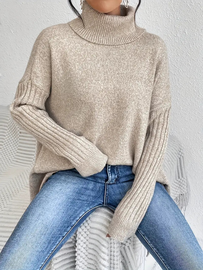 Dames rollkragenpullover in oversize met geribbelde kragen 4