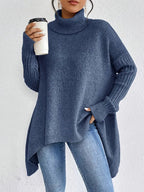 Dames rollkragenpullover in oversize met geribbelde kragen 6