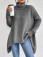 Dames rollkragenpullover in oversize met geribbelde kragen 7