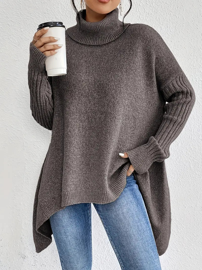 Dames rollkragenpullover in oversize met geribbelde kragen 8