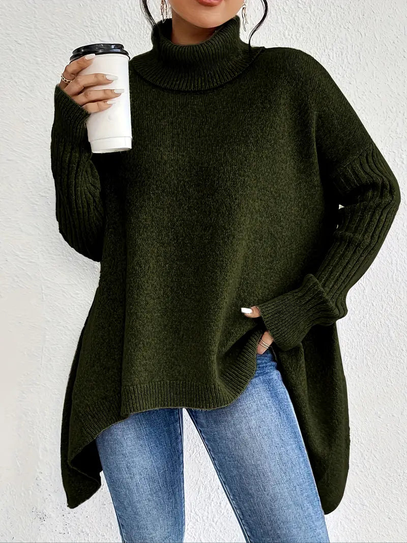 Dames rollkragenpullover in oversize met geribbelde kragen 9