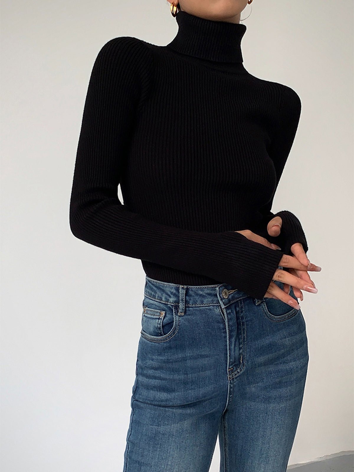 Dames rollkragenpullover uit lichtgewicht Rippstrick met elegant ontwerp 5