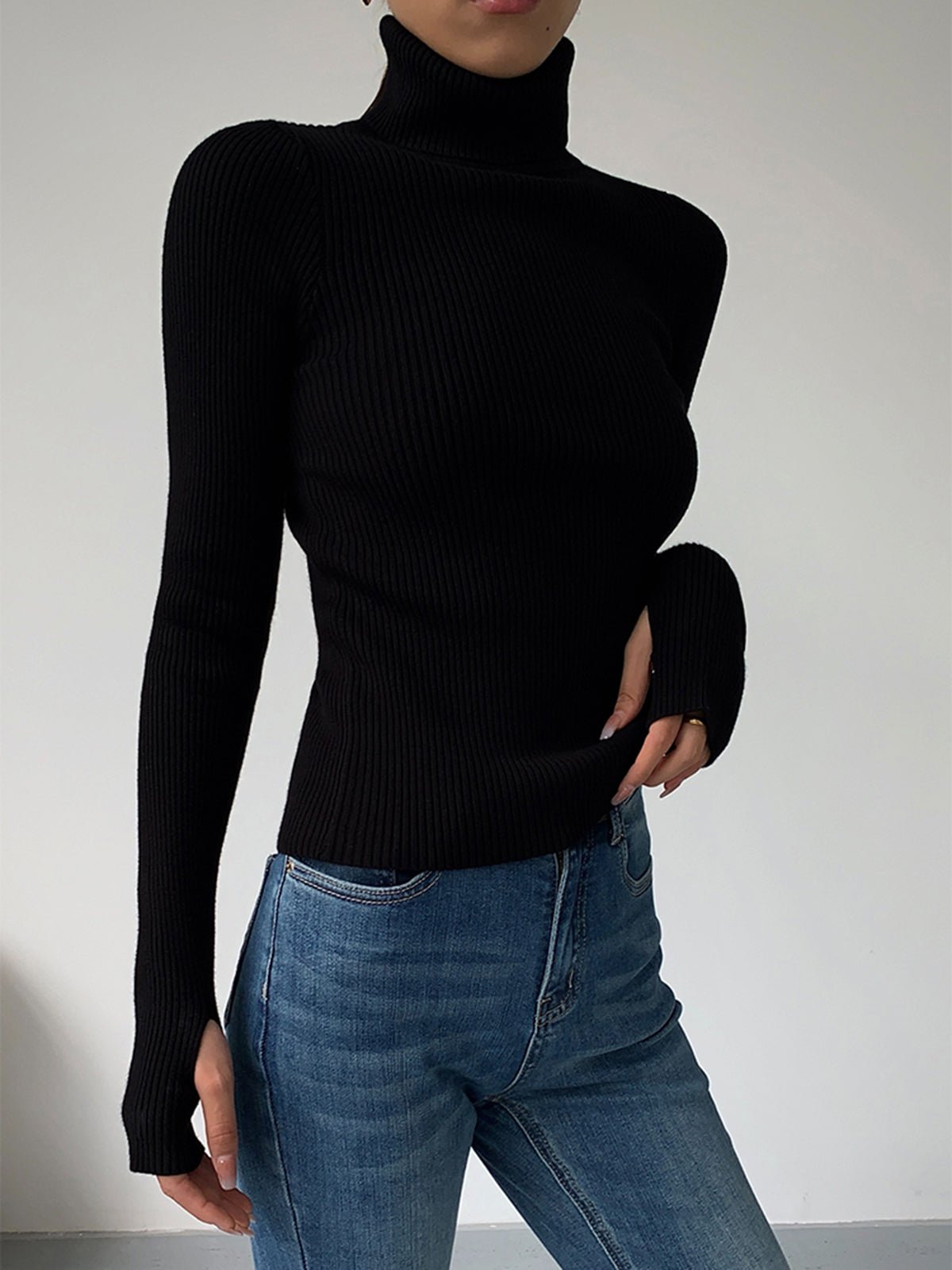 Dames rollkragenpullover uit lichtgewicht Rippstrick met elegant ontwerp 6
