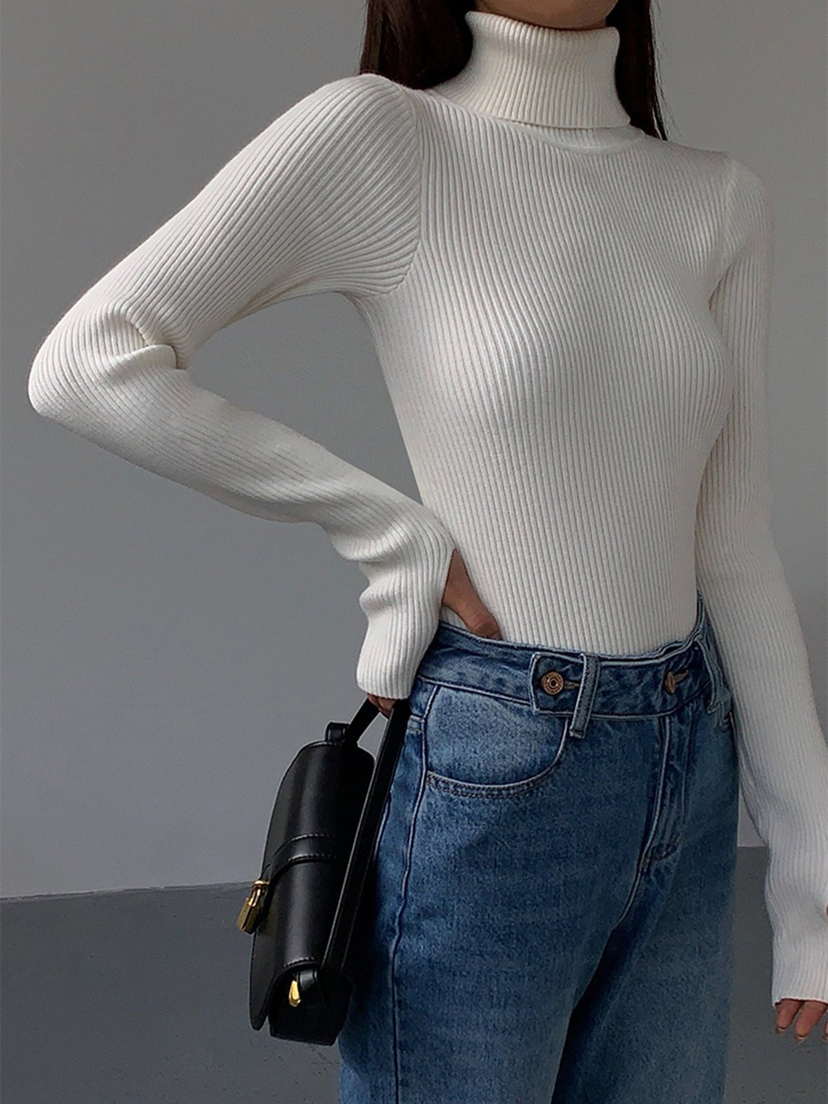 Dames rollkragenpullover uit lichtgewicht Rippstrick met elegant ontwerp 7