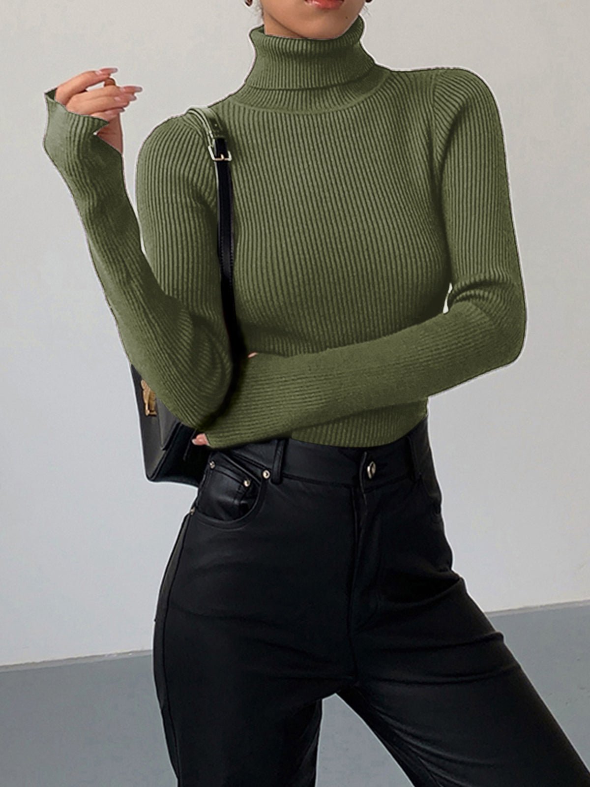 Dames rollkragenpullover uit lichtgewicht Rippstrick met elegant ontwerp 8