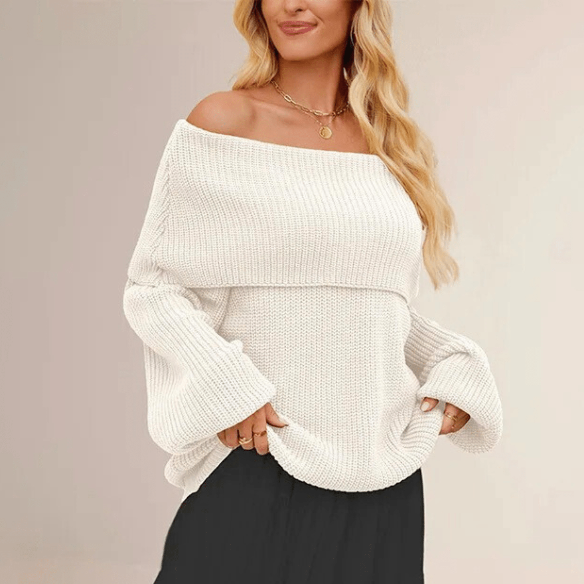 Elegante schoudervrije strickpullover uit zacht materiaal voor dames. 3