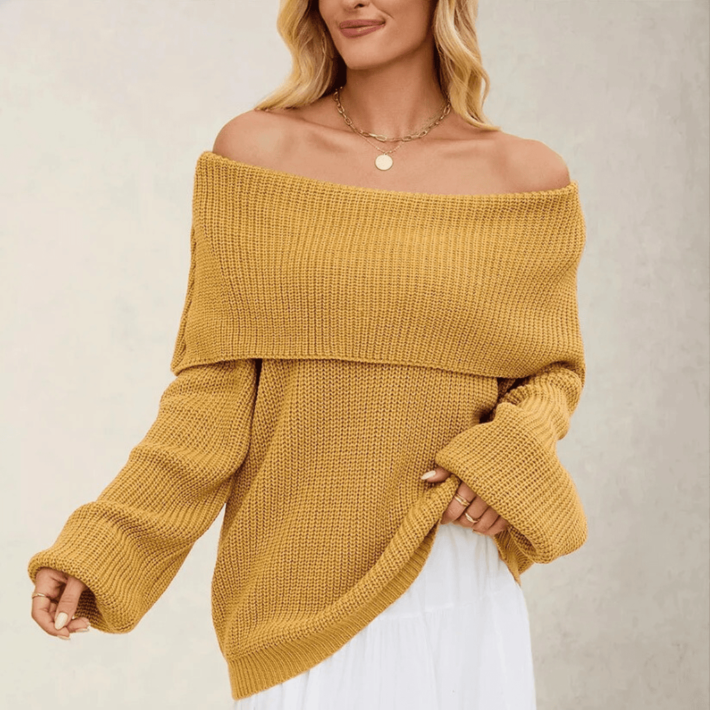 Elegante schoudervrije strickpullover uit zacht materiaal voor dames. 5