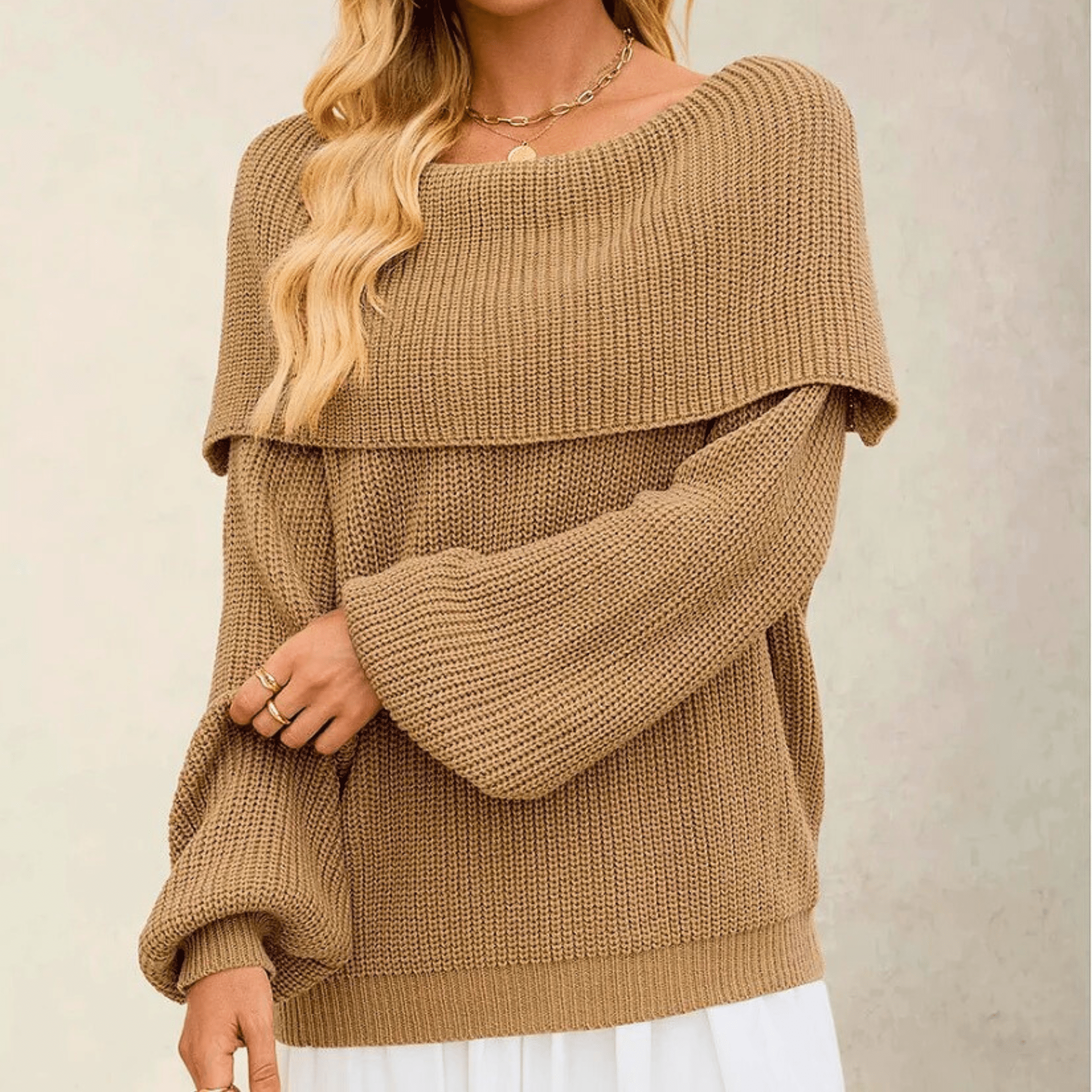 Elegante schoudervrije strickpullover uit zacht materiaal voor dames. 7