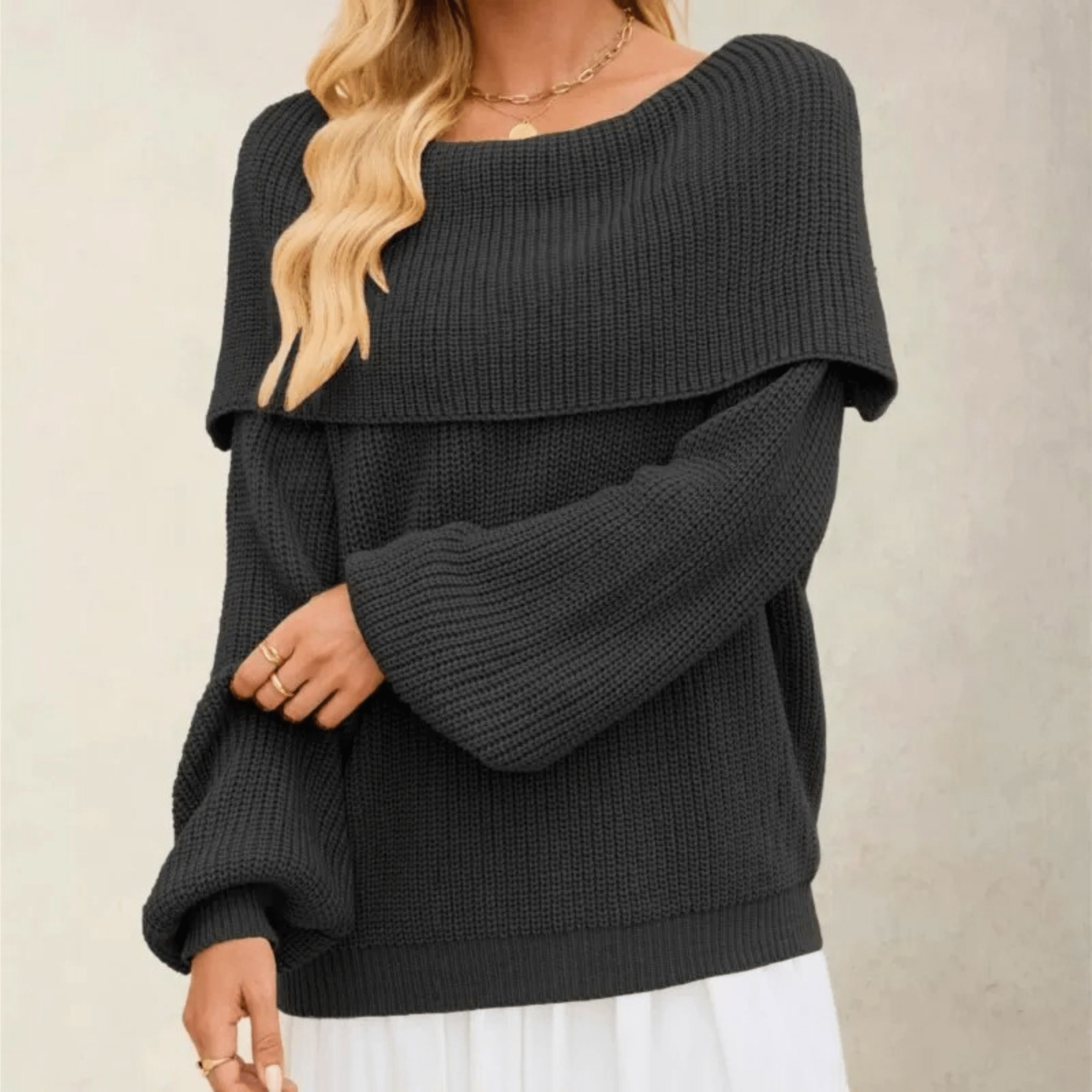Elegante schoudervrije strickpullover uit zacht materiaal voor dames. 8