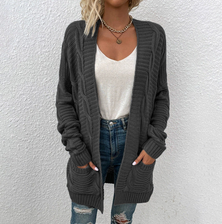 Dames strick-cardigan met grote comfortabele zakken in verschillende kleuren.