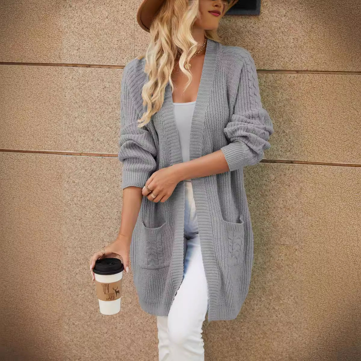 Dames Strick-Cardigan met Zopfmuster in blauw, comfortabel en stijlvol. 3