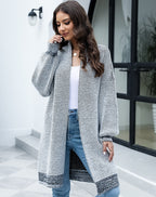 Dames strickcardigan met wijde mouwen in grijs, zacht en comfortabel.