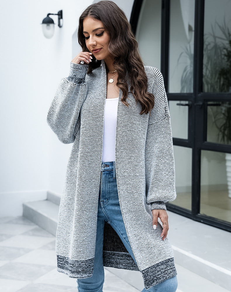 Dames strickcardigan met wijde mouwen in grijs, zacht en comfortabel.