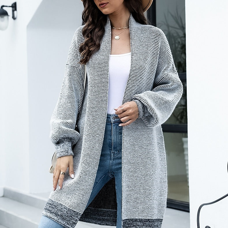 Dames strickcardigan met wijde mouwen in grijs, zacht en comfortabel. 2