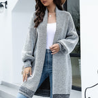 Dames strickcardigan met wijde mouwen in grijs, zacht en comfortabel. 2