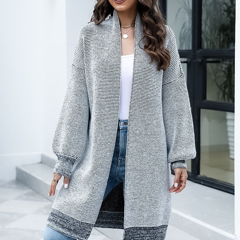 Dames strickcardigan met wijde mouwen in grijs, zacht en comfortabel. 3