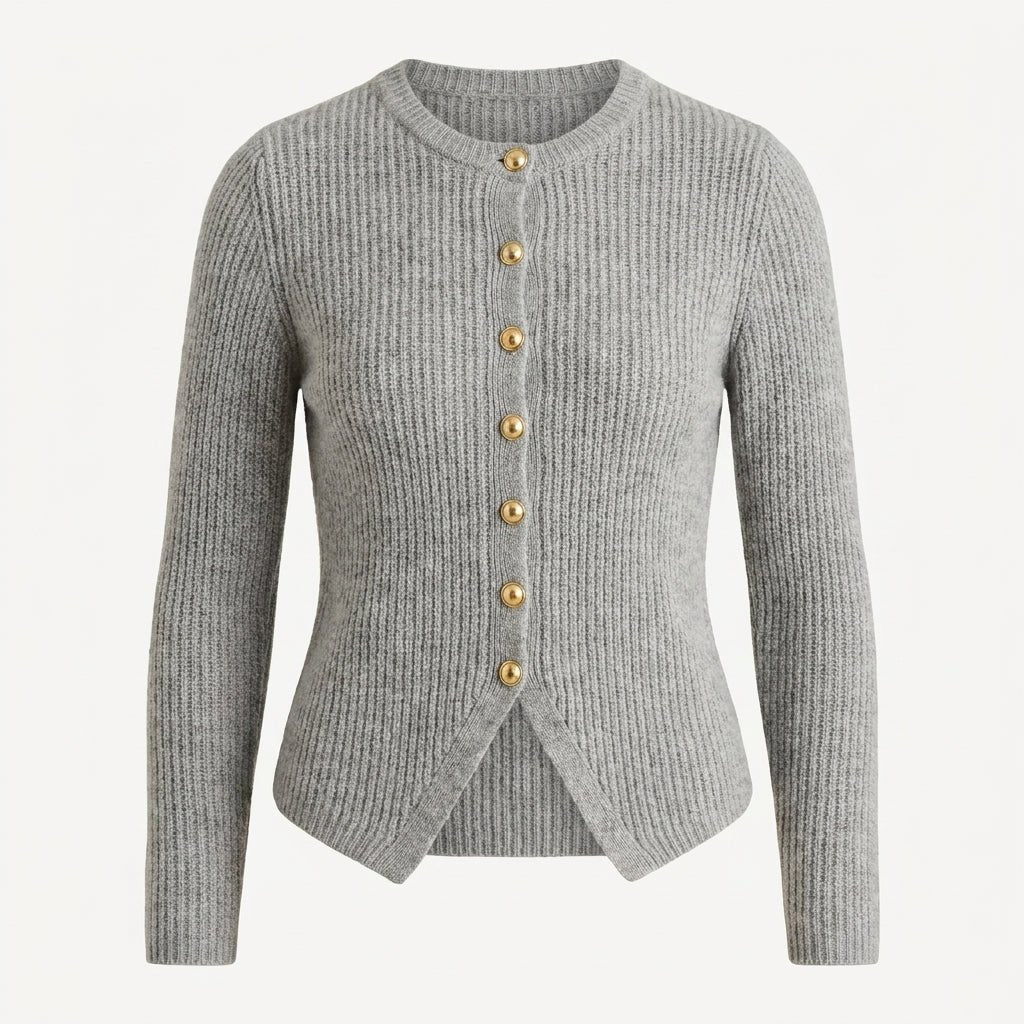 Elegante dames strickjacke in grijs met knopen, gemaakt van zachte grobstrick. 4