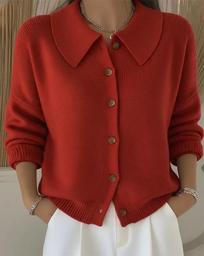 Elegante dames strickjacke met een breed kraag in blauw. 2