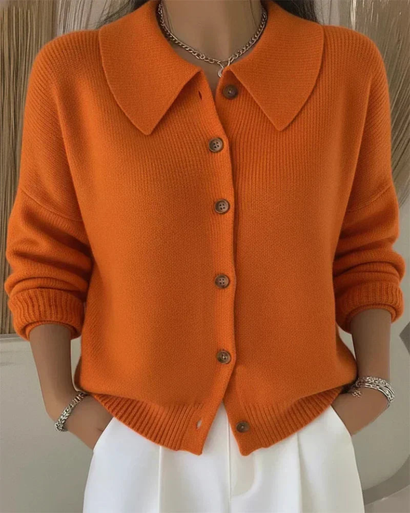 Elegante dames strickjacke met een breed kraag in blauw. 3