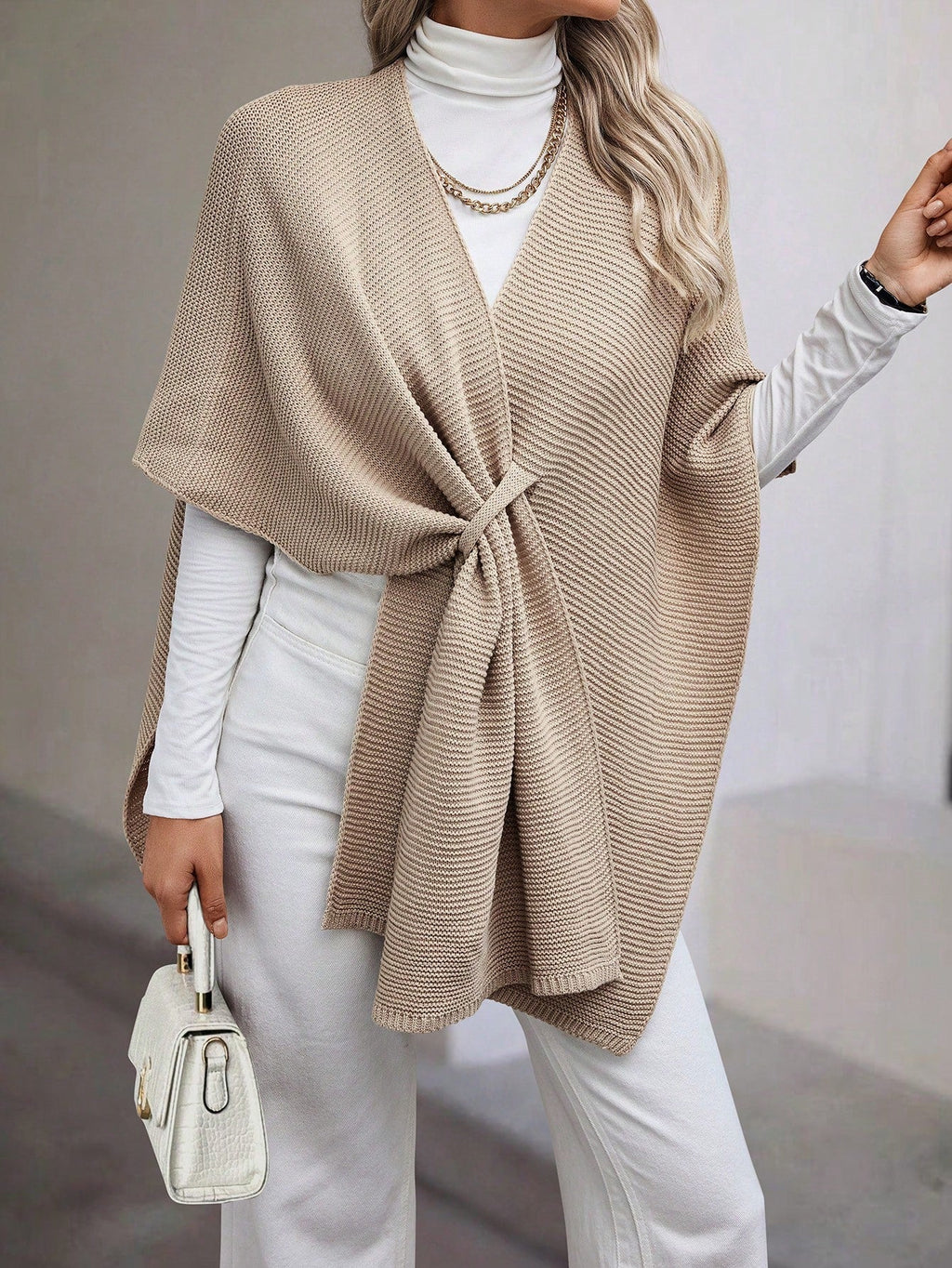 Dames strickjacke met klein V-hals in Caqui kleur 5