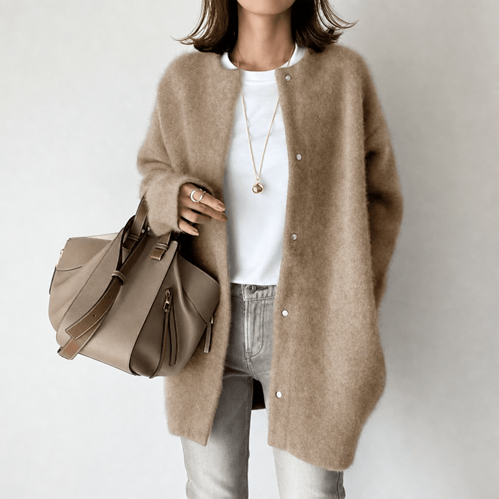 Dames strickjacke met knopen in klassiek ontwerp van zacht materiaal.
