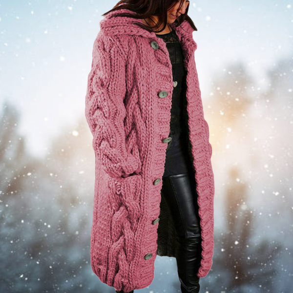 Elegante dames strickjacke met zacht materiaal en grof zopfpatroon.