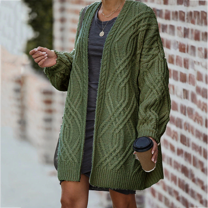 Ruime dames strickjacke met zopfstructuur in blauw. 7