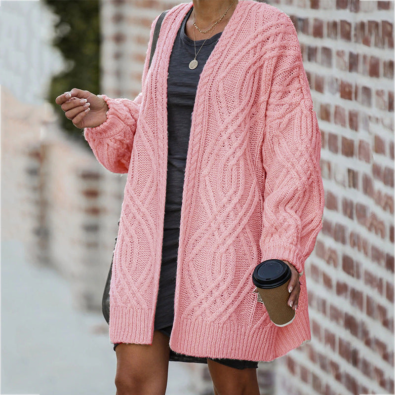 Ruime dames strickjacke met zopfstructuur in blauw. 8