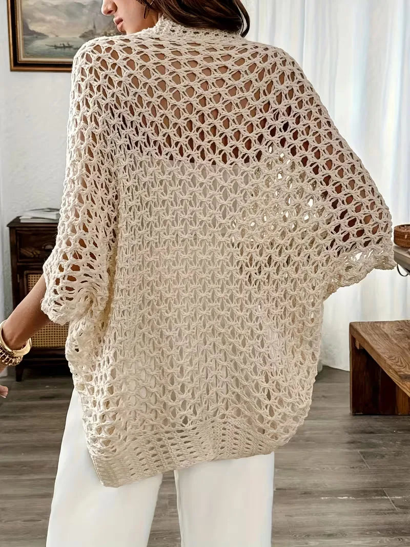 Elegante dames strickjacke in lichtgewicht haakmateriaal met doorzichtig ontwerp. 2