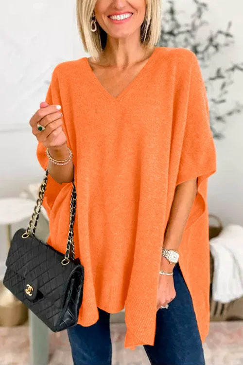 Dames strickponcho met V-hals in verschillende kleuren. 11