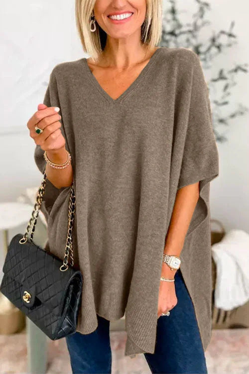 Dames strickponcho met V-hals in verschillende kleuren. 12