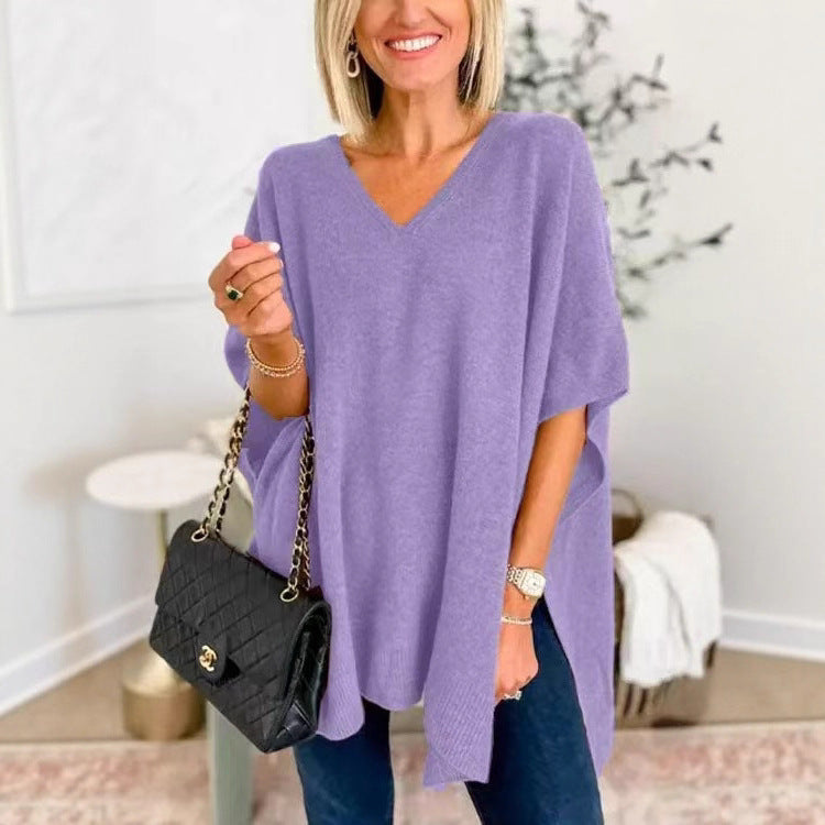 Dames strickponcho met V-hals in verschillende kleuren. 2