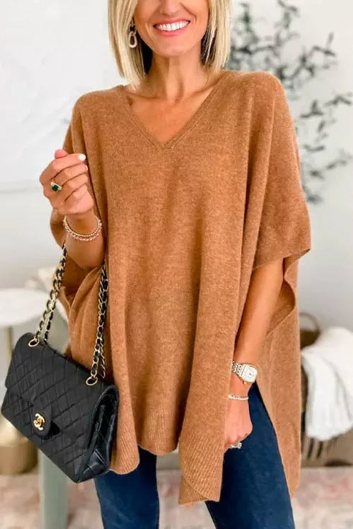 Dames strickponcho met V-hals in verschillende kleuren. 3