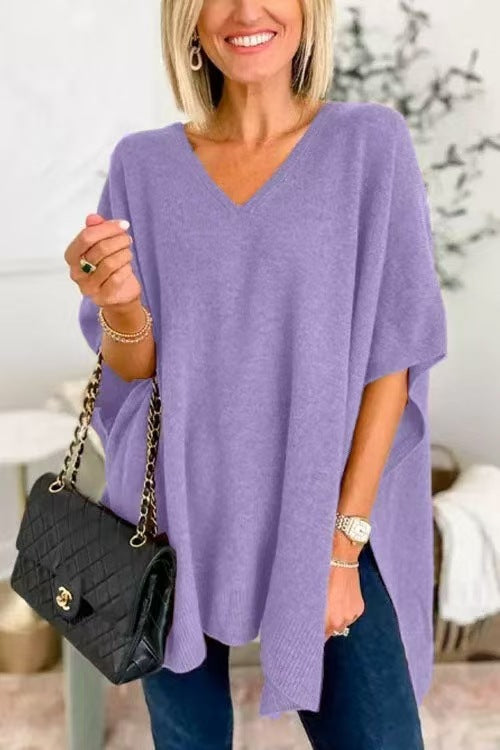 Dames strickponcho met V-hals in verschillende kleuren. 4