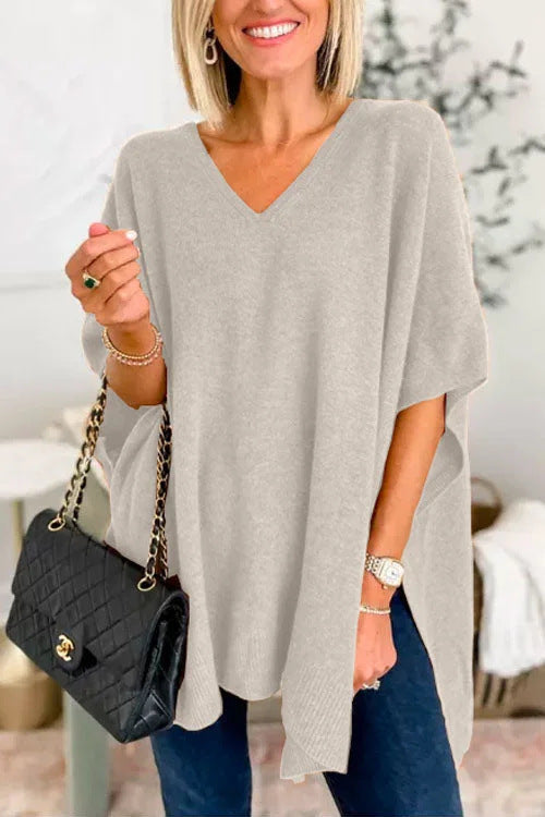 Dames strickponcho met V-hals in verschillende kleuren. 5