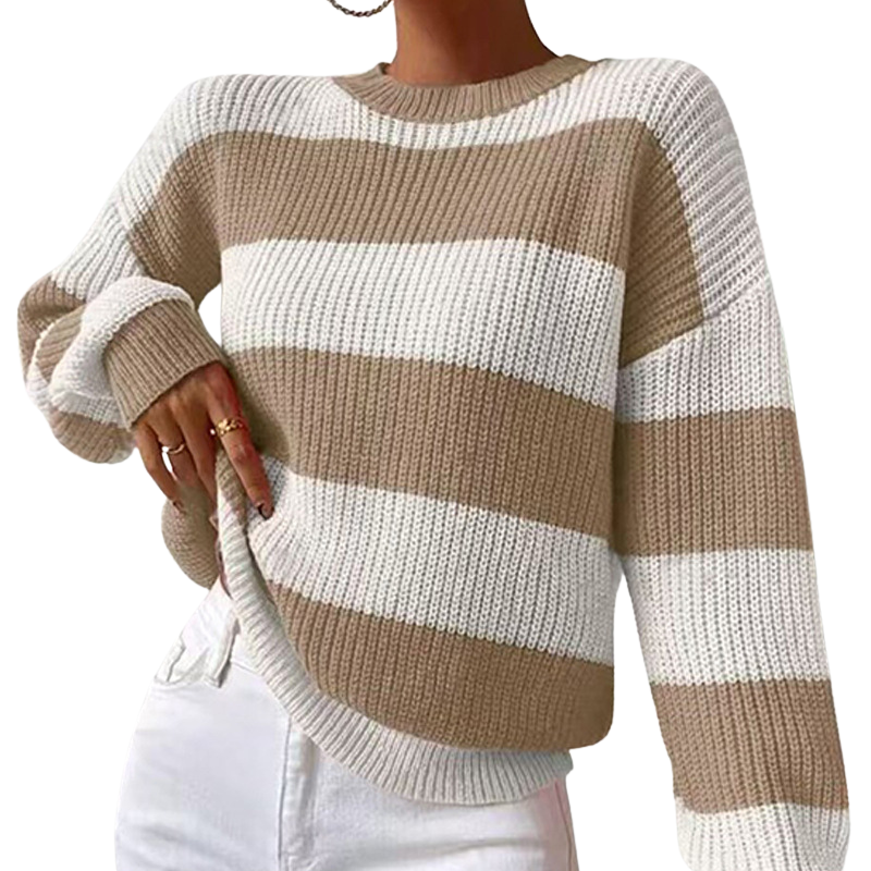 Dames gestreepte strickpullover met rondhals en comfortabele pasvorm.