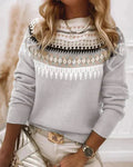 Dames strickpullover met noordisch patroon in blauw