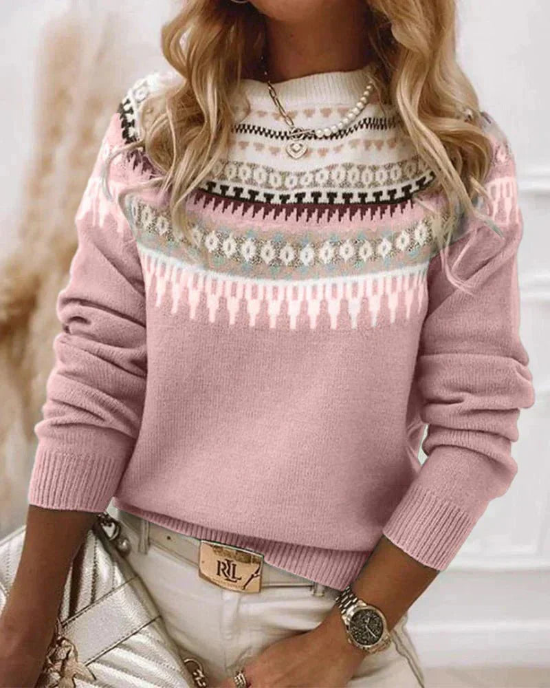 Dames strickpullover met noordisch patroon in blauw 9